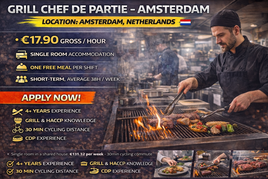 Grill Chef de Partie Job Amsterdam | Restaurant Chef | €17.90 Hour