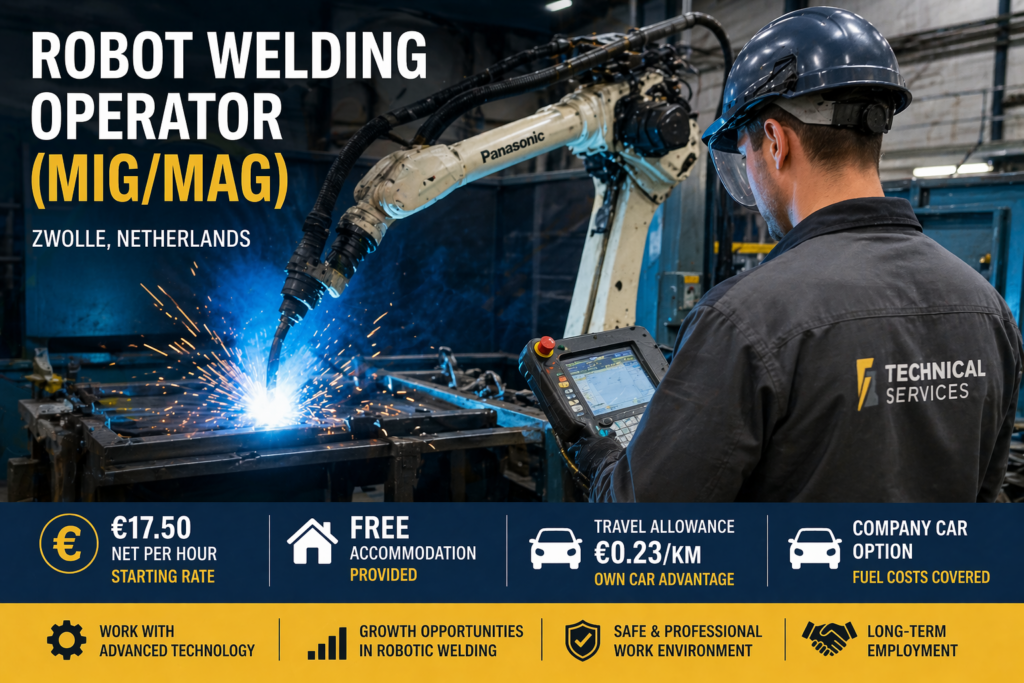 Robot Welding Operator (MIG/MAG) Job in Netherlands – €17.50 Net/Hour + Accommodation